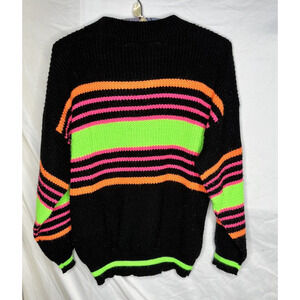 Adele Knitwear Sweater Pullover Black Neon Stripes Size M Acrylic Vintage 1990s